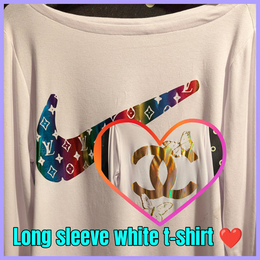 Rainbow Luxe Long Sleeve White Tee – Designer Inspired